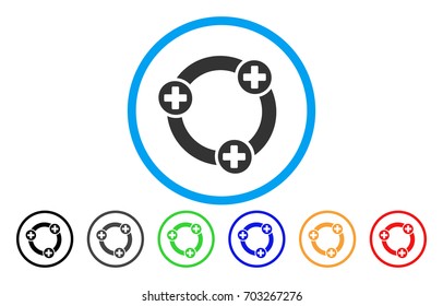 Medical Collaboration rounded icon. Vector illustration style is a flat iconic symbol inside a circle, with black, grey, green, blue, orange, red color versions.