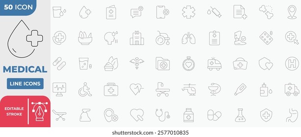 Medical Collection Icon Set, Editable Stroke Line. Vector illustration.