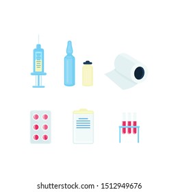 Medical collection for vaccination. Flat vector instruments for injection.