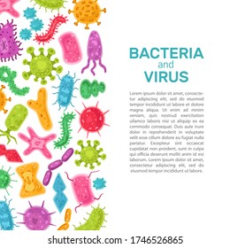 Medical colorful background with microorganisms and place for text. Vector background with viruses and bacteria.