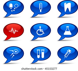 Medical comics set. Vector buttons.