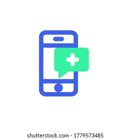 Medizinische Kommentar-Symbol Vektor, Telefon mit medizinischer Nachricht gefüllt flach Schild, Bicolor Piktogramm, grün und blau. Symbol, Logo-Illustration