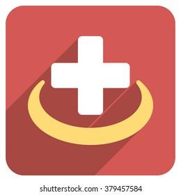 Medical Community long shadow vector icon. Style is a light flat symbol on a red rounded square button.