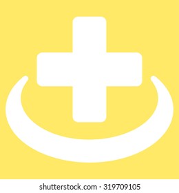 Medical Community vector icon. Style is flat symbol, white color, rounded angles, yellow background.
