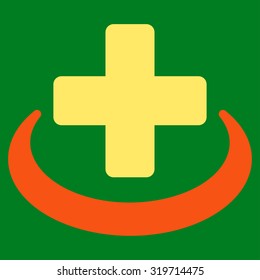 Medical Community vector icon. Style is bicolor flat symbol, orange and yellow colors, rounded angles, green background.