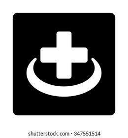 Medical Community vector icon. Style is flat rounded square button, white and black colors, white background.