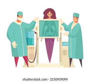 Medical composition with characters of doctors at work with equipment and patients on blank background vector illustration