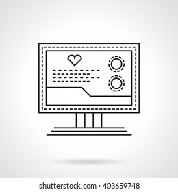 Medical Computer Diagnostics. Cardiology Equipment. Monitor With Heart Sign And Data. Single Flat Thin Line Style Vector Icon. Element For Web Design, Business, Mobile App. 