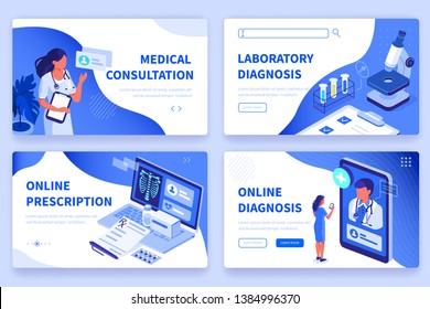 Medical Concept  Banners Templates. Can Use For Backgrounds, Infographics, Hero Images. Flat Isometric Modern Vector Illustration.
