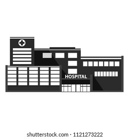 Medical concept. City hospital black silhouette icon.Building facade.Flat style a vector.Symbol for a mobile application or website.