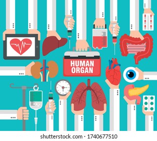 Medical concept design flat. Human organ for transplant. Vector illustration