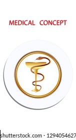 Medical Concept. Icon round - Snake and bowl - flat style - vector.