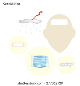 Medical Concept, Illustration of Patient with Cool Gel Sheet or Cooling Fever Patch for Soothes Fevers and Migraines.
