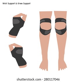 Medical Concept, Illustration of Wrist Support and Knee Support Used to Treat Spine Problems.
