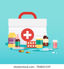 Medical concept. Pills and bottles. Flat design style modern vector illustration concept.