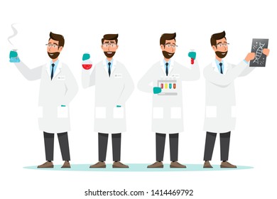 medical concept. Scientists man research in a laboratory lab. vector illustration cartoon character.