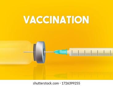 Medical concept Vaccination vaccine vial dose flu shot drug needle syringe On background Vector medical illustration