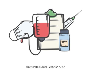 Medizinisches Konzept. Vektorgrafik editierbare Illustration der Krankheitsprävention, Bluttransfusion und Impfung
