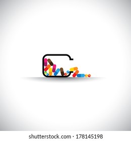 medical concept vector icon - colorful tablets symbols in a bottle. 