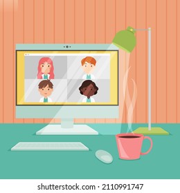 Medical conference. Medicine education seminar. Online science presentation. Healthcare training conference. Lecture classroom teamwork. Health scientist doctor. Professional team Vector illustration