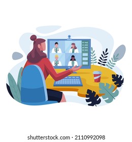 Medical conference. Medicine education seminar. Online science presentation. Healthcare training conference. Lecture classroom teamwork. Health scientist doctor. Professional team Vector illustration