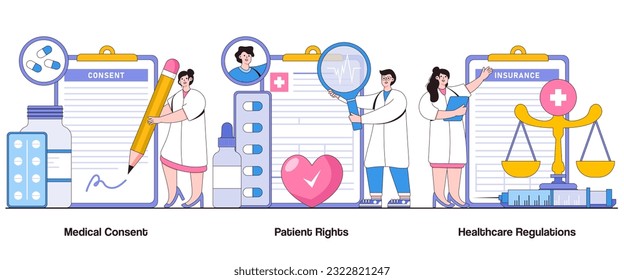 Medical Consent, Patient Rights, and Healthcare Regulations Concept with Character. Medical Ethics Abstract Vector Illustration Set. Informed Consent, Confidentiality Metaphor.