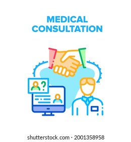 Medical Consultation Advise Vector Icon Concept. Doctor Examination, Diagnosis And Medical Consultation, Hospital Worker Researching Patient Card And Disease History Color Illustration