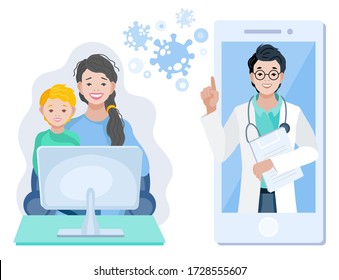 Medical Consultation by Internet with Doctor. Telemedicine, Medical Service Online for Patients. Technology and corona virus covid-19, Health Care Online.
