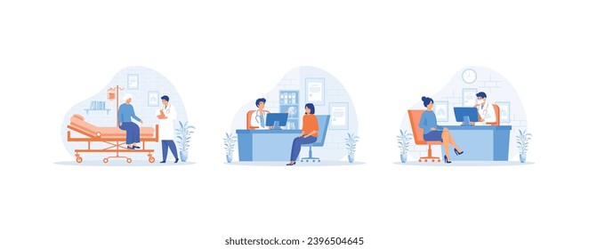 Medical Consultation concept, Practitioner doctor man, Family therapist. Medical Consultation set flat vector modern illustration  