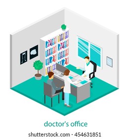 Medical Consultation. Isometric Interior Of Doctor Office.