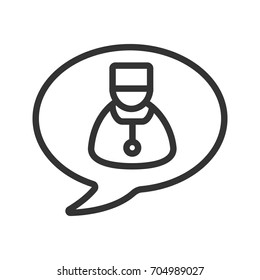 Medical consultation linear icon. Thin line illustration. Chat bubble with doctor. Contour symbol. Vector isolated outline drawing