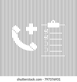 Medical consultation sign. Vector. White icon on grayish striped background. Optical illusion.