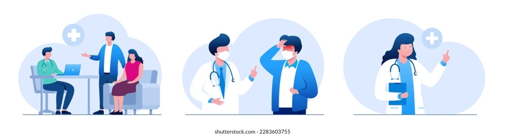 Medical consultation and support. Online doctor. Healthcare services, Ask a doctor. Family doctor, gynecologist with stethoscope on the laptop screen. Flat vector illustration	