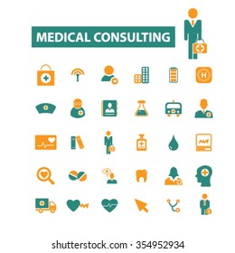 medical consulting, consultant, doctor, coach, therapist icons, signs

