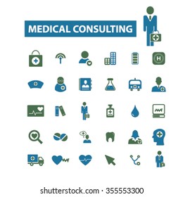 medical consulting, consultant, doctor, coach, therapist icons, signs

