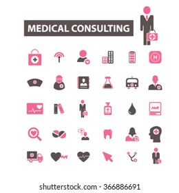 medical consulting, consultant, doctor, coach, therapist icons, signs
