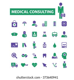 medical consulting, consultant, doctor, coach, therapist icons, signs
