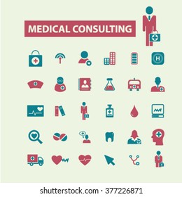 medical consulting, consultant, doctor, coach, therapist icons, signs 
