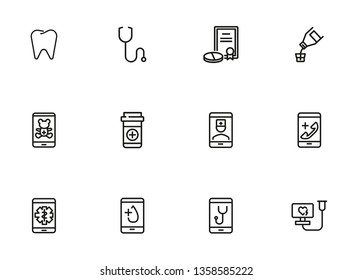 Medical consulting line icon set. Dentist, practitioner, pills. Healthcare concept. Can be used for topics like medicine, online doctor, mobile assistant