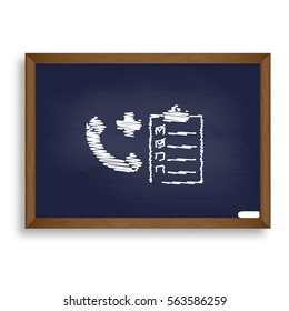 Medical consultration sign. White chalk icon on blue school board with shadow as background. Isolated.