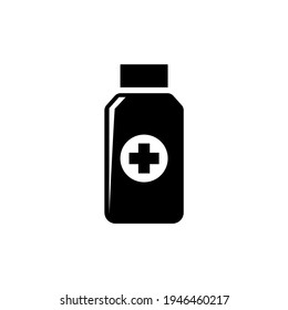 Medical Container, Pill Jar, Medicine Bottle. Flat Vector Icon illustration. Simple black symbol on white background. Medical Container, Jar, Bottle sign design template for web and mobile UI element.
