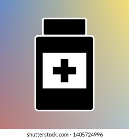 Medical container sign. Black icon in white shell at pastel color background. Illustration.
