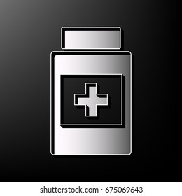 Medical container sign. Vector. Gray 3d printed icon on black background.