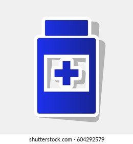 Medical container sign. Vector. New year bluish icon with outside stroke and gray shadow on light gray background.