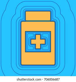 Medical container sign. Vector. Sand color icon with black contour and equidistant blue contours like field at sky blue background. Like waves on map - island in ocean or sea.