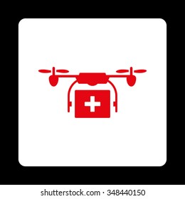 Medical Copter Delivery vector icon. Style is flat rounded square button, red and white colors, black background.
