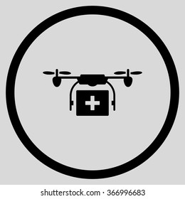 Medical Copter Delivery vector icon. Style is flat circled symbol, black color, rounded angles, light gray background.