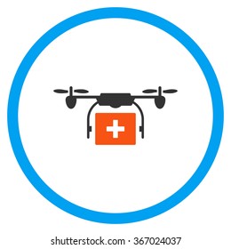 Medical Copter Shipment vector icon. Style is flat circled symbol, orange and blue colors, rounded angles, white background.