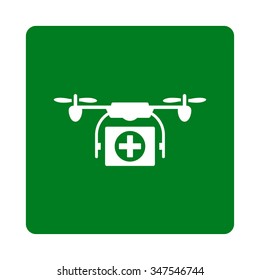 Medical Copter vector icon. Style is flat rounded square button, white and green colors, white background.