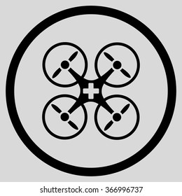 Medical Copter vector icon. Style is flat circled symbol, black color, rounded angles, light gray background.